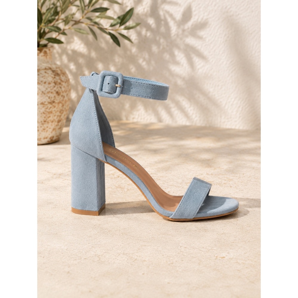 Allegra K Sandals Light Blue Faux Suede Block Heel Ankle Strap Size 9